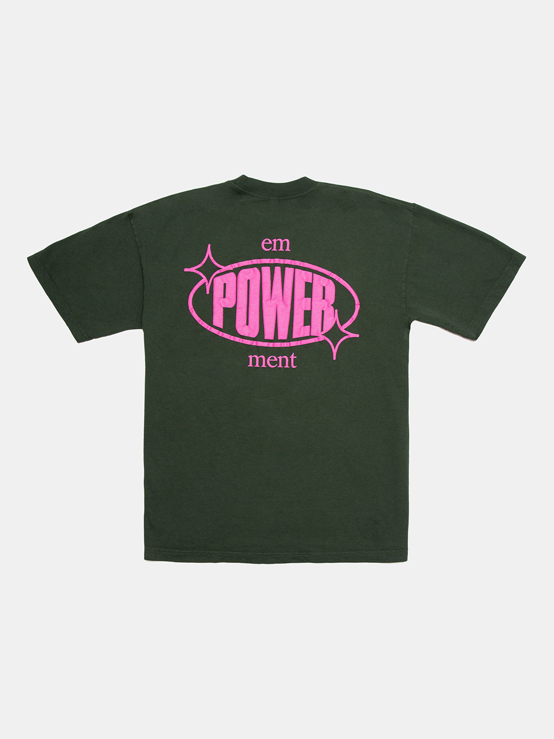 MORE THAN EMPOWERMENT ATTRIBUTE TEE GREEN - back of tshirt with pink writing 
