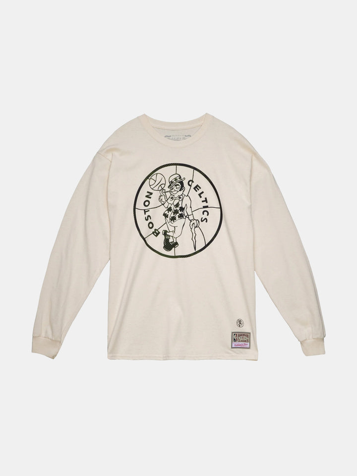 UNINTERRUPTED X Mitchell & Ness Legends Long-Sleeve Tee Celtics - front of white long sleeve shirt with graphic
