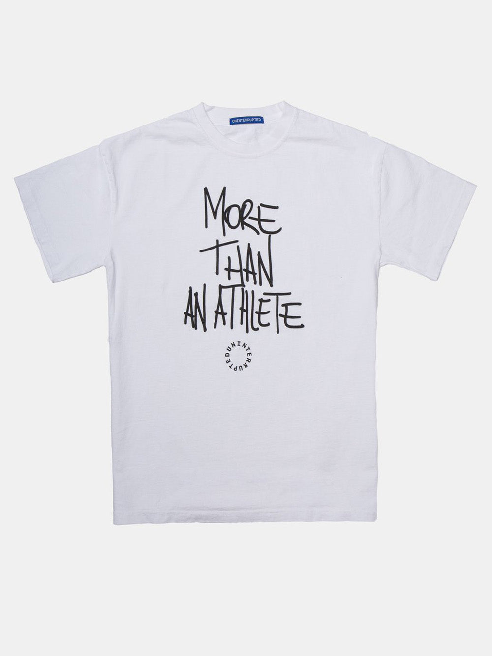 More Than An Athlete Venice Tee White - front of tshirt with writing on it