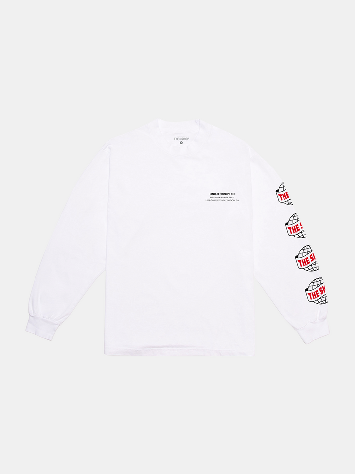 THE SHOP: S5E7 HEADQUARTERS LONG SLEEVE TEE WHITE - FRONT