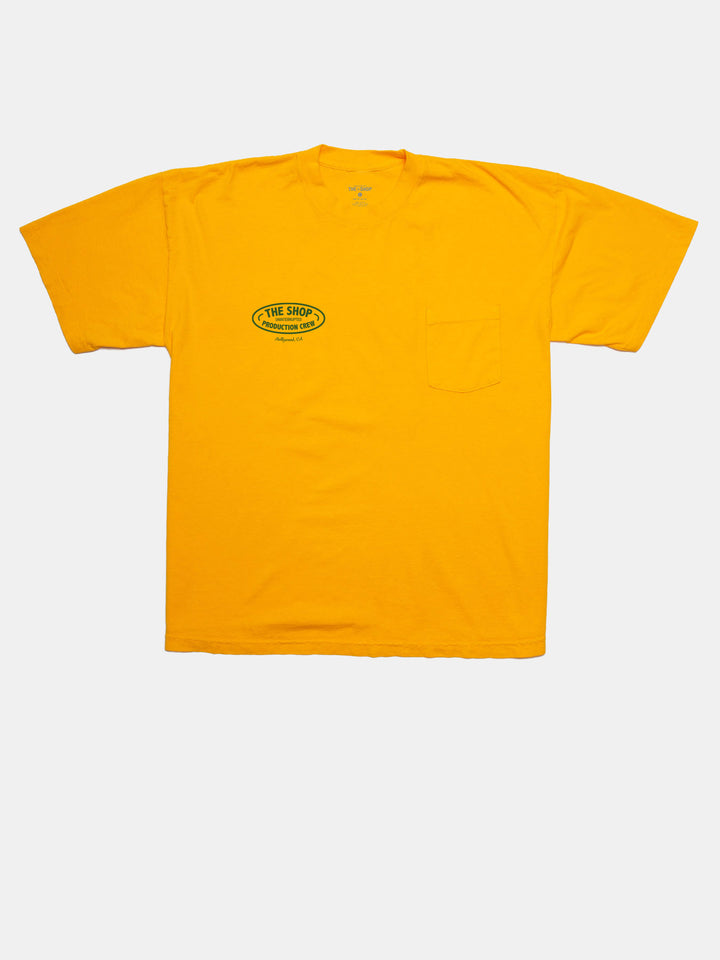 The Shop: S5E5 Crew Pocket Tee Yellow front of shirt