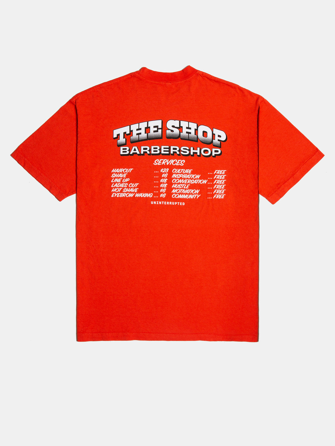The Shop: S5E6 Menu Tee Orange - back of shirt