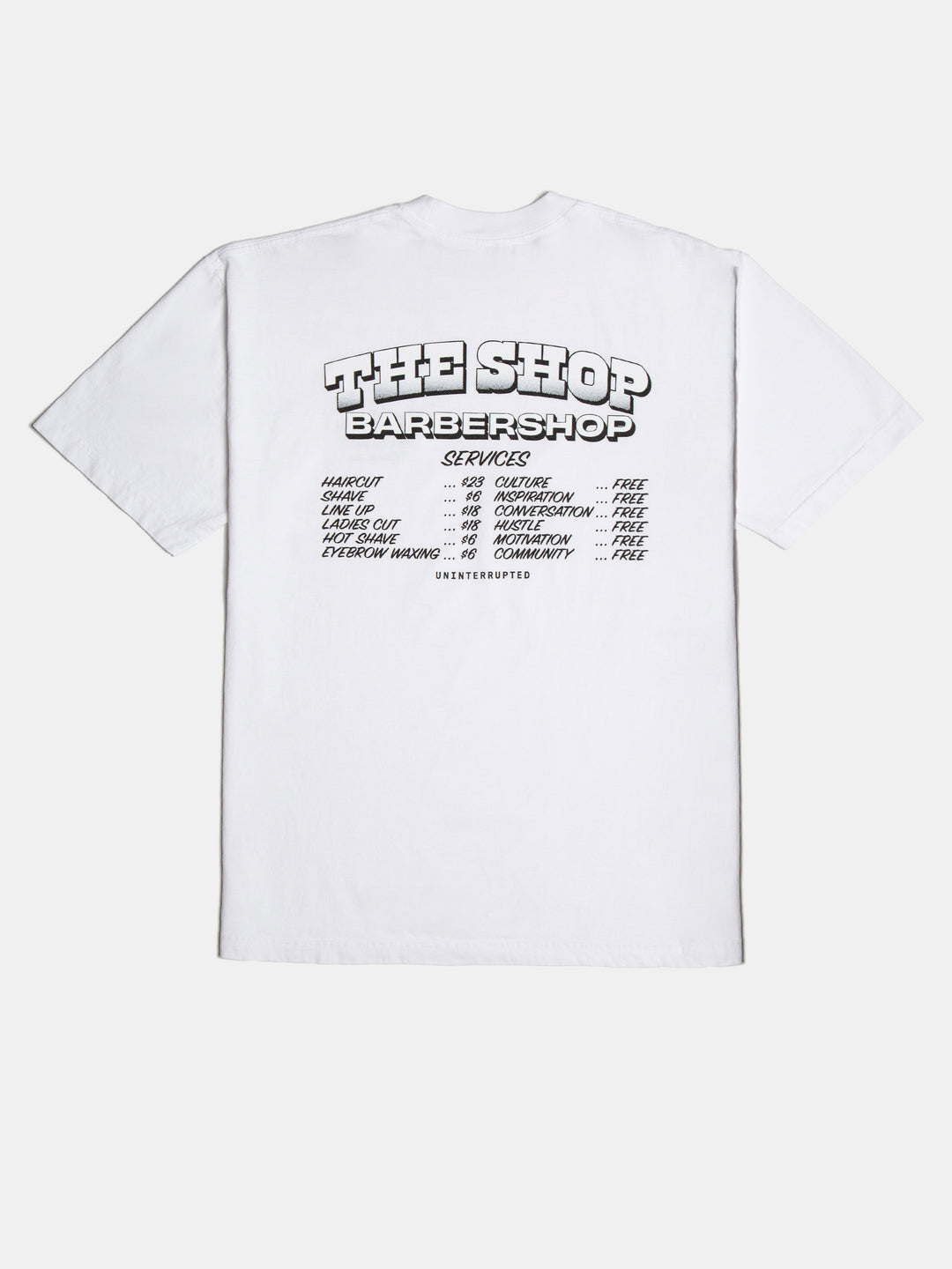 The Shop: S5E6 Menu Tee White - back of shirt